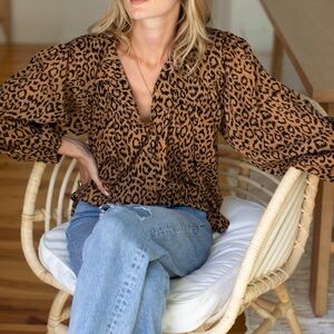 NWT Emerson Fry India Collection New Brown Leopard Print Button-Up Shirt